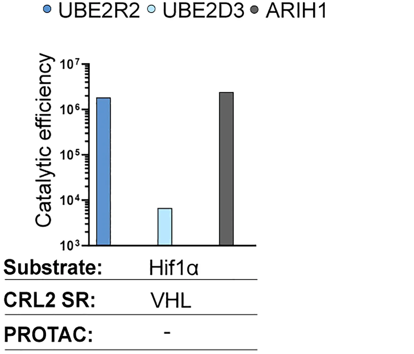 Open access visualization of Bar Plot, Bar Graph, Catalytic Efficiency, UBE2R2, UBE2D3