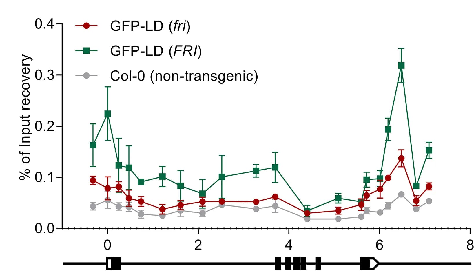Open access visualization of Line Plot, Error Bars, ChIP, FLC, LDpro:GFP-LD