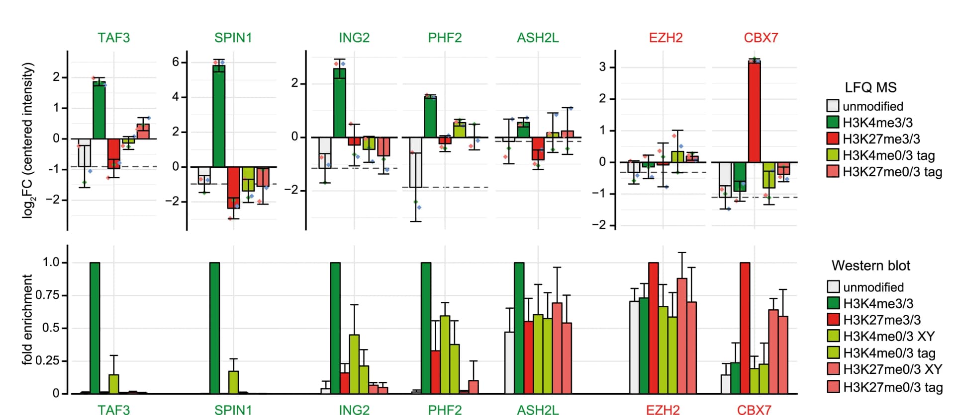 Open access visualization of Bar Plot, Error Bars, Clustered, Mass Spectrometry, Western Blot