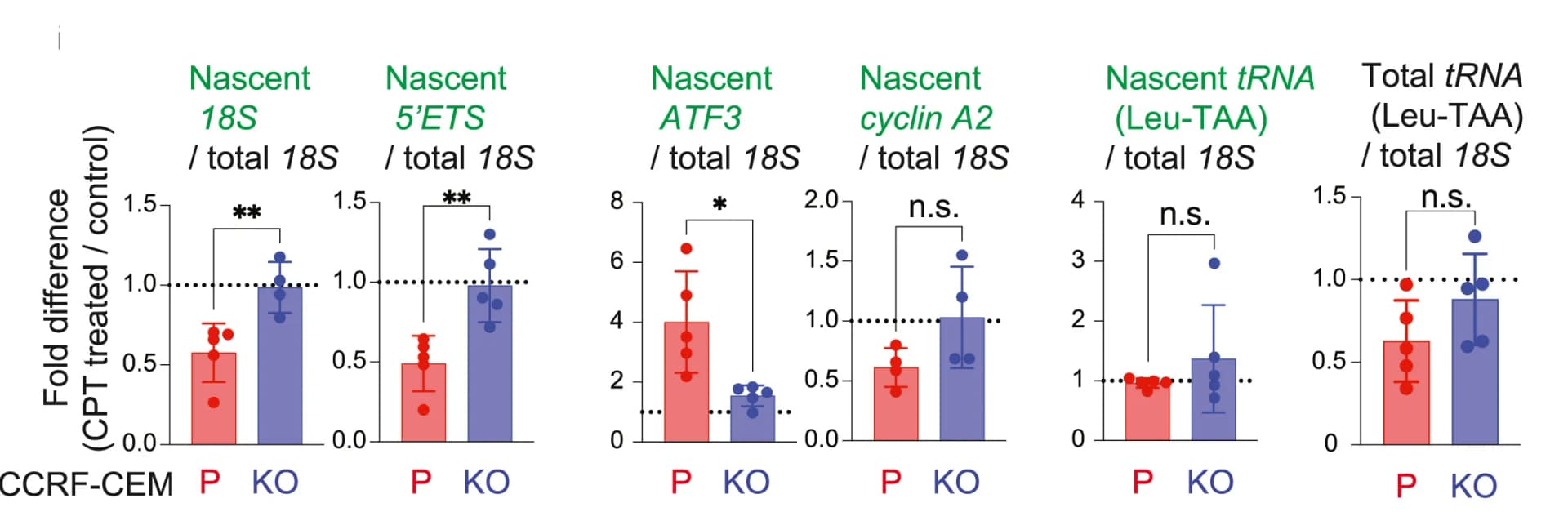 Open access visualization of Bar Plot, Error Bars, Scatter Plot, Nascent RNA, Total RNA