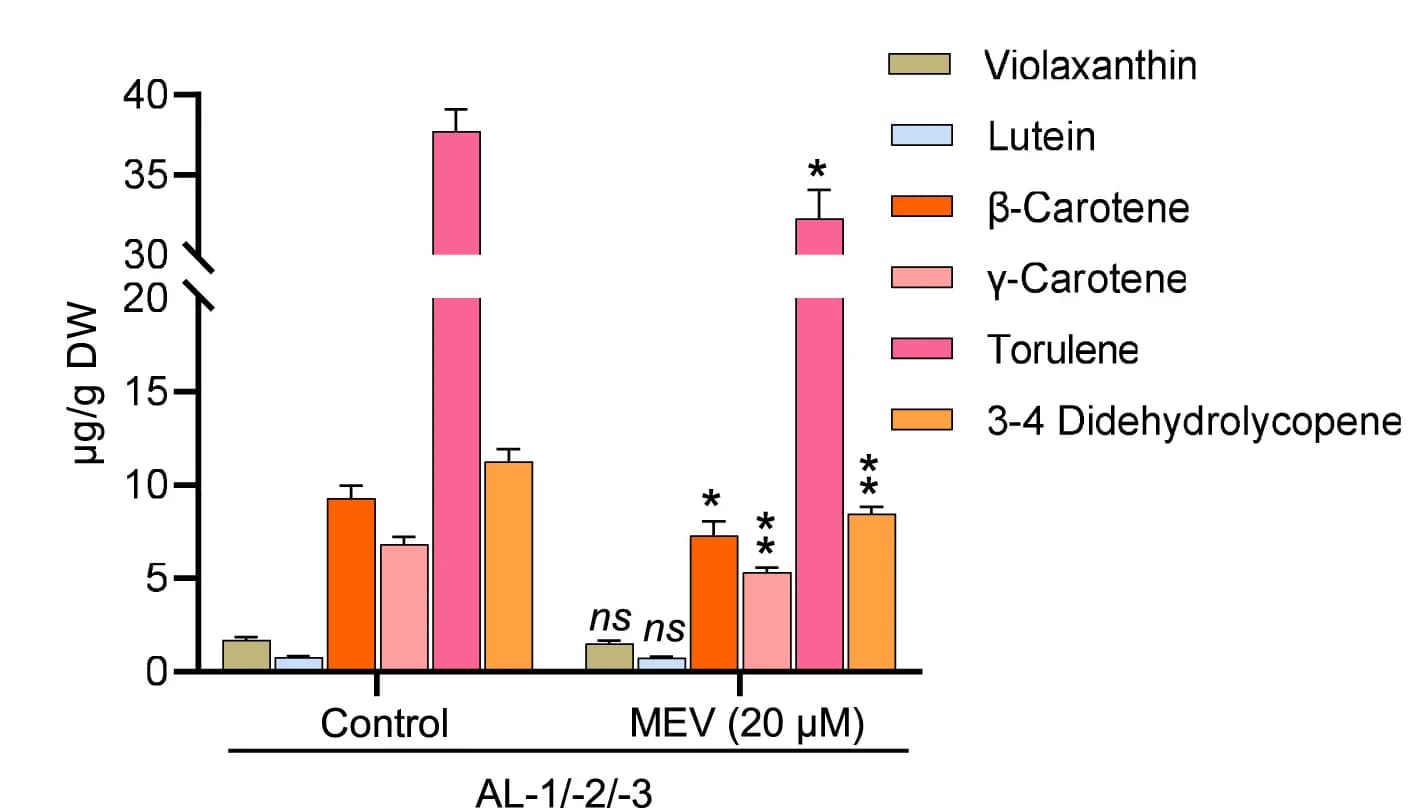 Open access visualization of Bar Plot, Error Bars, Clustered, Carotenes, Xanthophylls