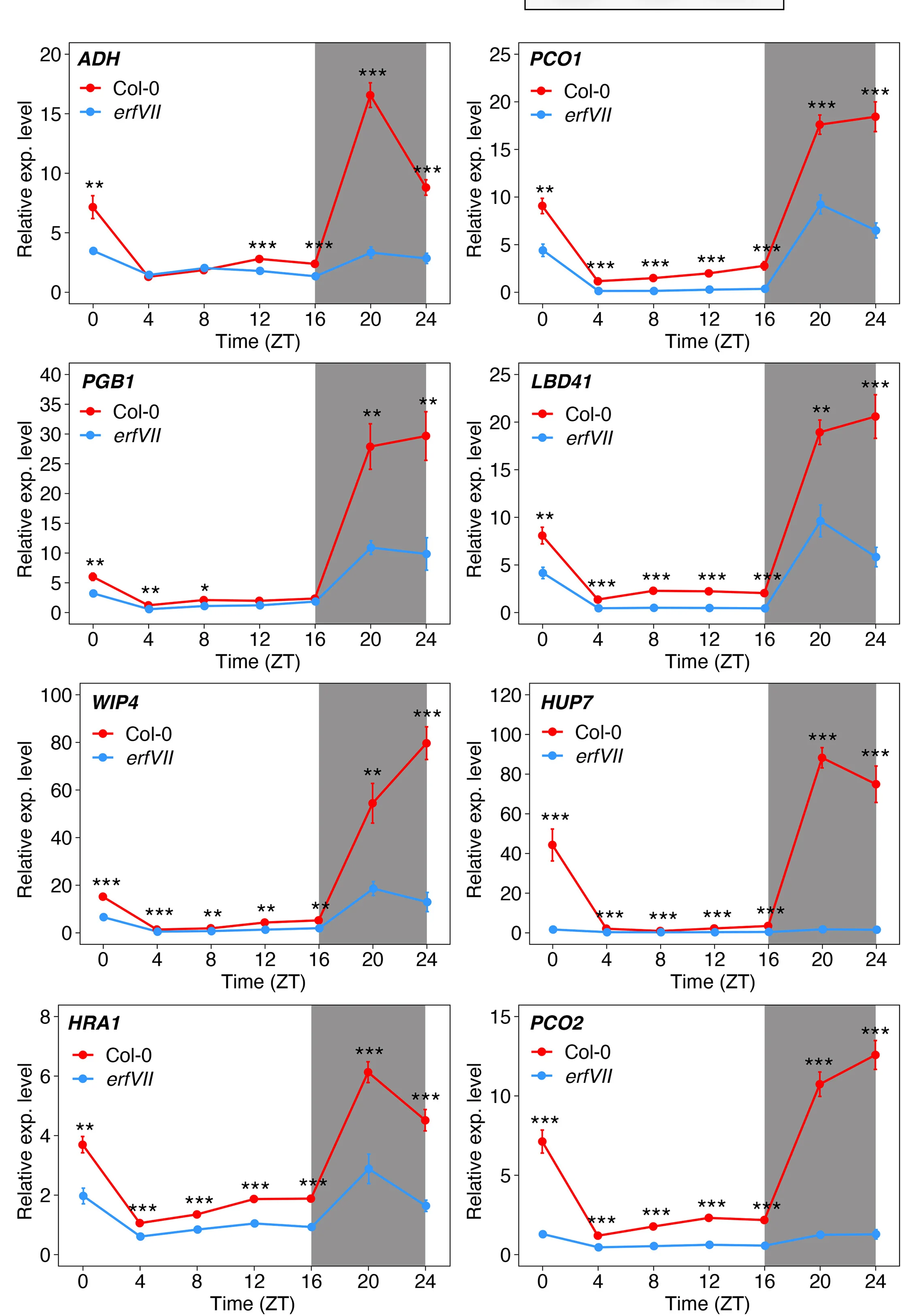 Open access visualization of Line Plot, Error Bars, Gene Expression Analysis, Hypoxia-Responsive Genes, ADH