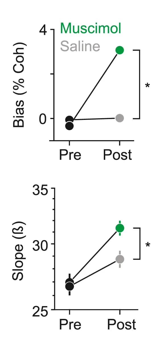 Open access visualization of Line Plot, Error Bars, Muscimol Injection, Saline Injection, Sham Injection