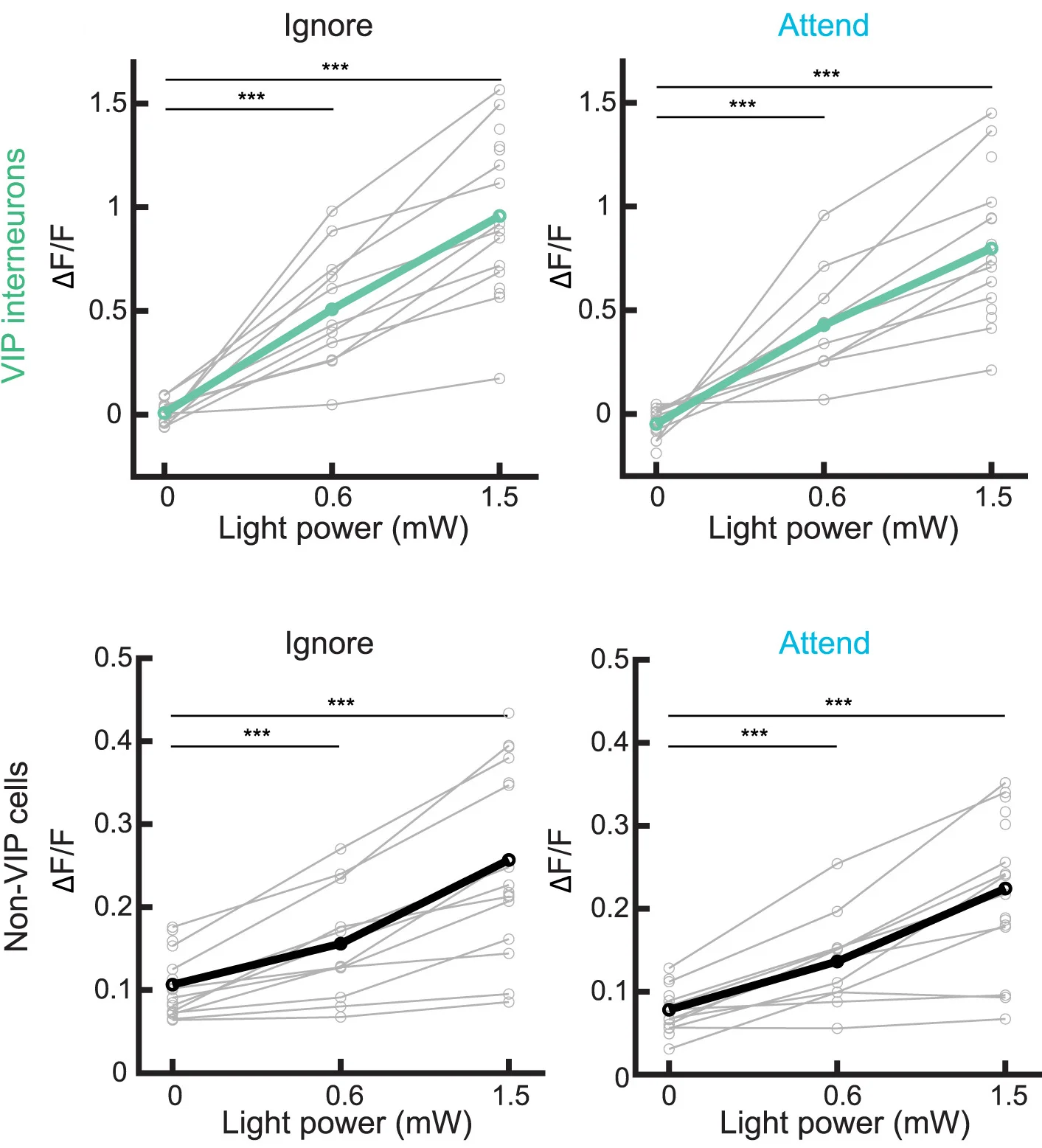 Open access visualization of Line Plot, Visual Stimulus, VIP Photoactivation, VIP Interneurons, Non-VIP Cells