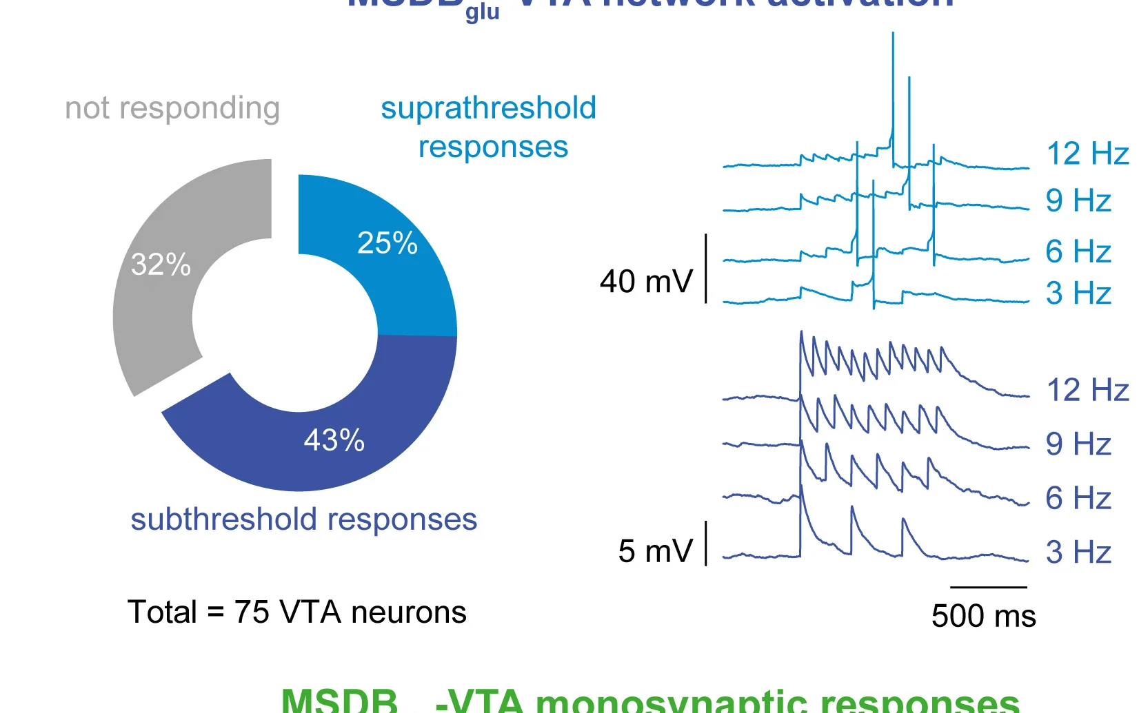 Open access visualization of Donut Chart, Line Plot, VTA Neurons, Optogenetic Stimulation, Suprathreshold Responses