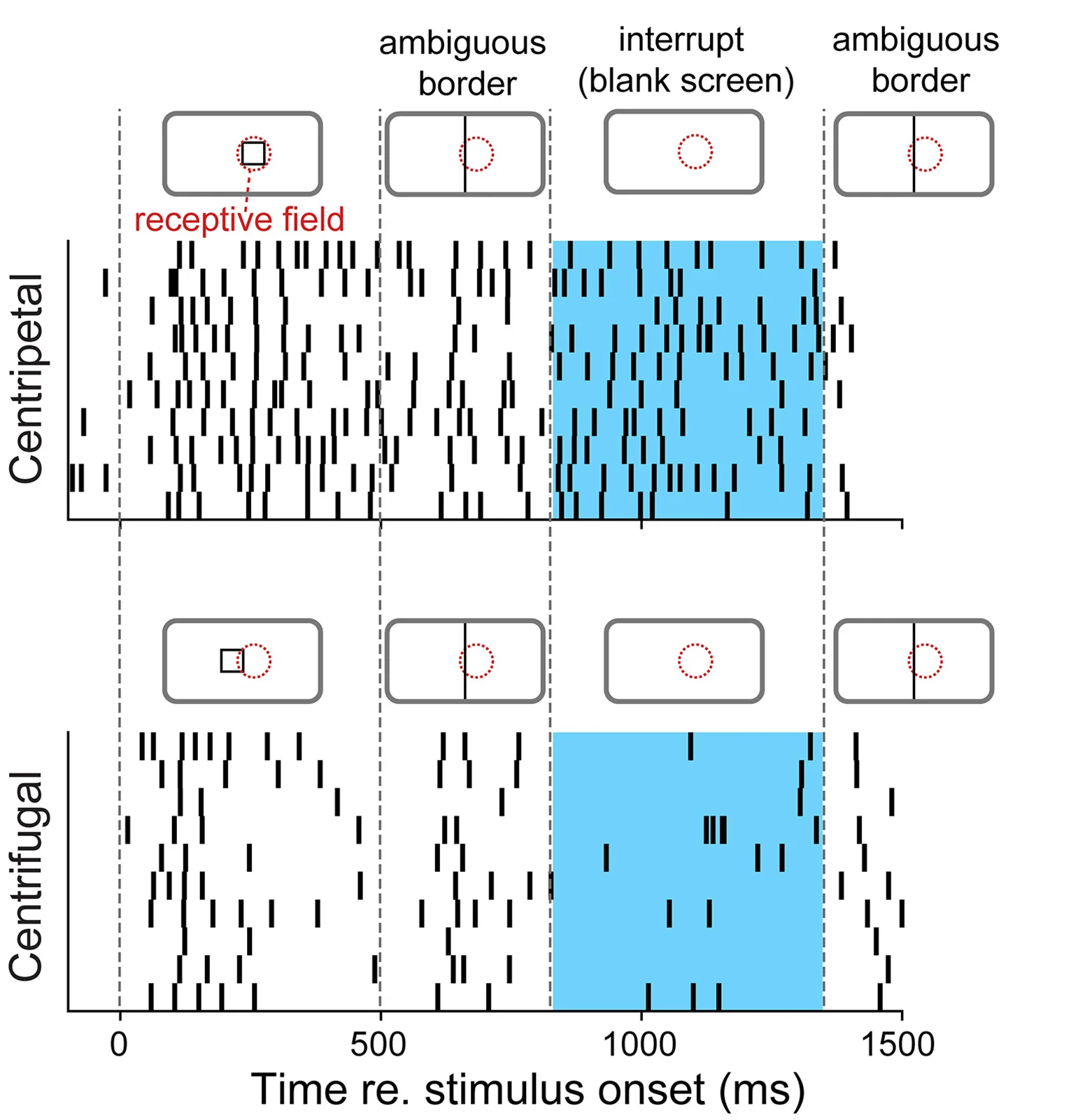 Open access visualization of Bar Plot, Dot Rasters, PCO Cell, Ambiguous Border, Stimulus Sequence