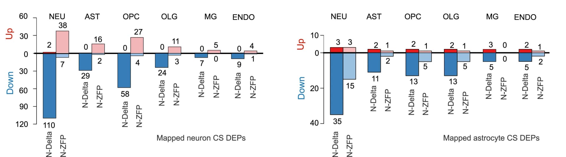 Open access visualization of Bar Plot, Clustered, Neuronal CS DEPs, Astrocytic CS DEPs, N-Delta