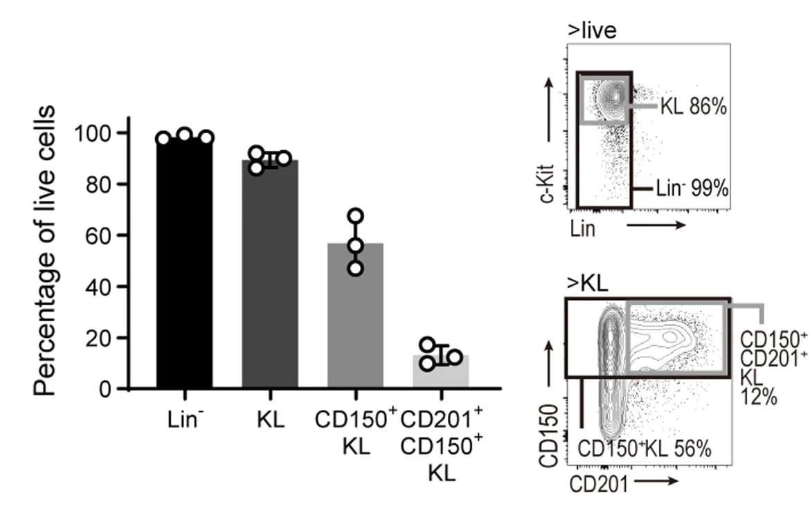 Open access visualization of Bar Plot, Scatter Plot, HSPC populations, Immunophenotype, Live cells