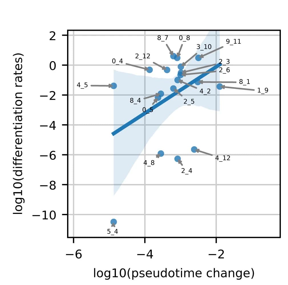 Open access visualization of Scatter Plot, Regression Plot, Pseudotime, Differentiation Rates, Cell Transitions
