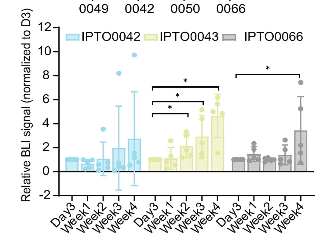 Open access visualization of Bar Plot, Error Bars, Bioluminescence Signal, IPTO Growth