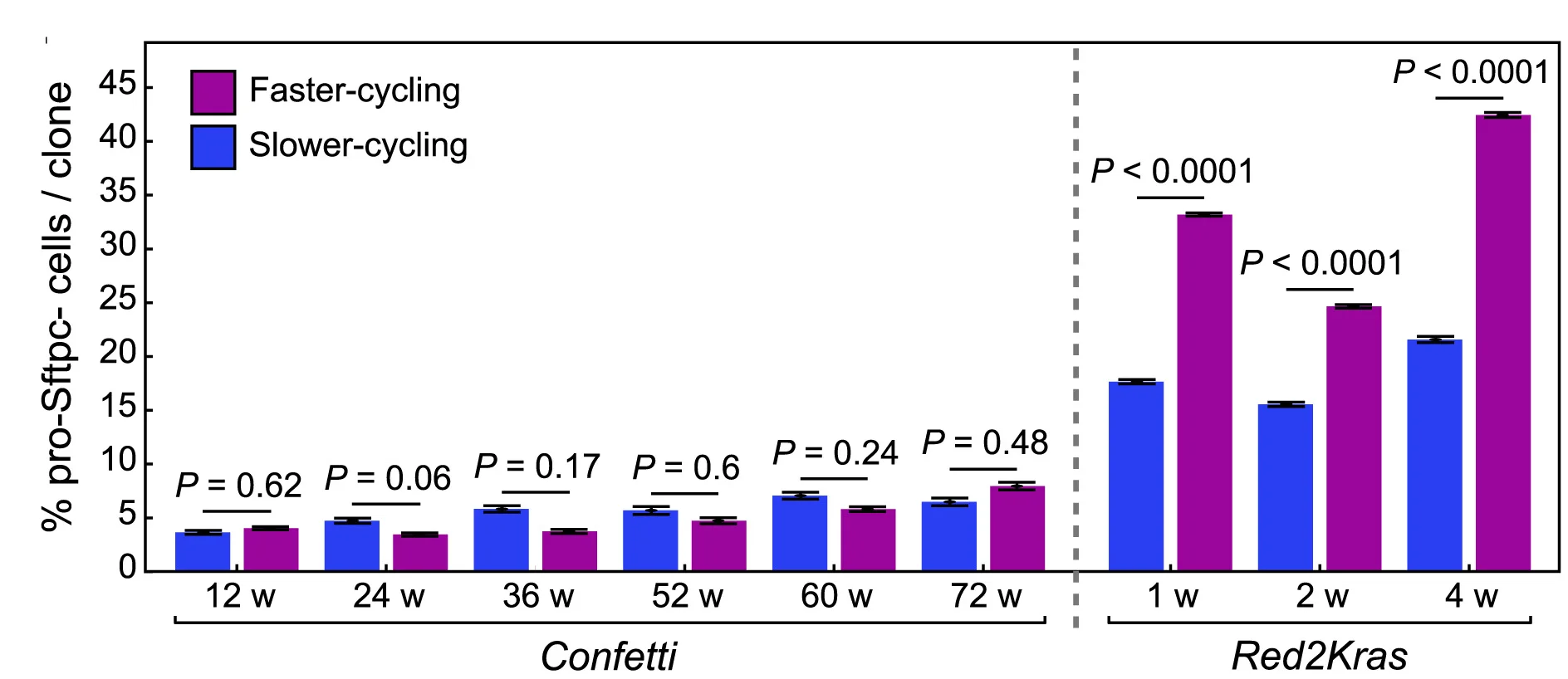 Open access visualization of Clustered, Error Bars, Pro-Sftpc Cells, WT Clones, Slower-cycling AT2 Subsets