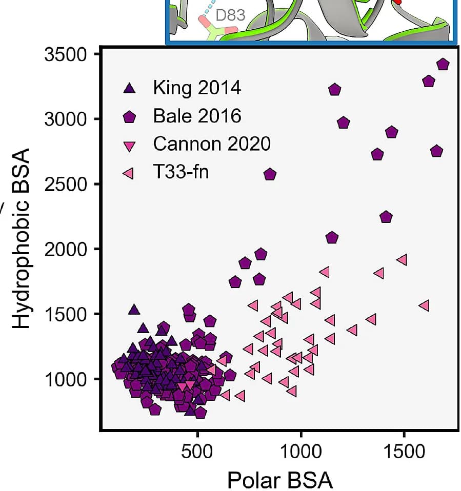 Open access visualization of Scatter Plot, Chemical Structure, Buried Surface Area, Atomic Polarity, Two-Component Designs