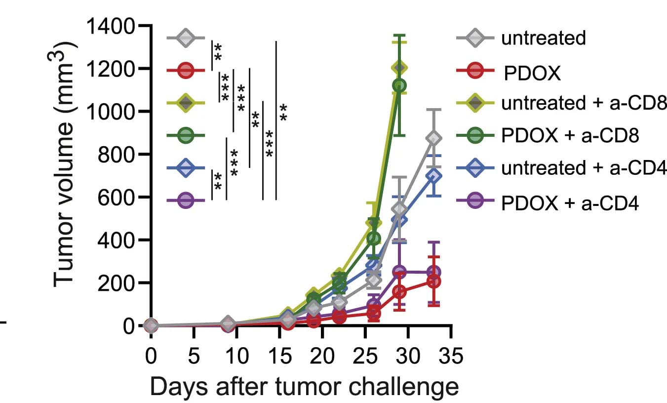 Open access visualization of Line Plot, Error Bars, Tumor Growth, CD8 Depletion, CD4 Depletion