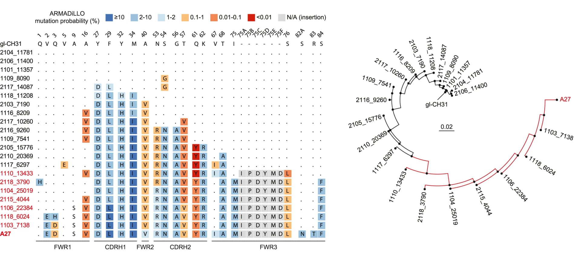 Open access visualization of Network, Heatmap, Amino Acid Sequence Alignment, Mutation Probabilities, Phylogenetic Tree