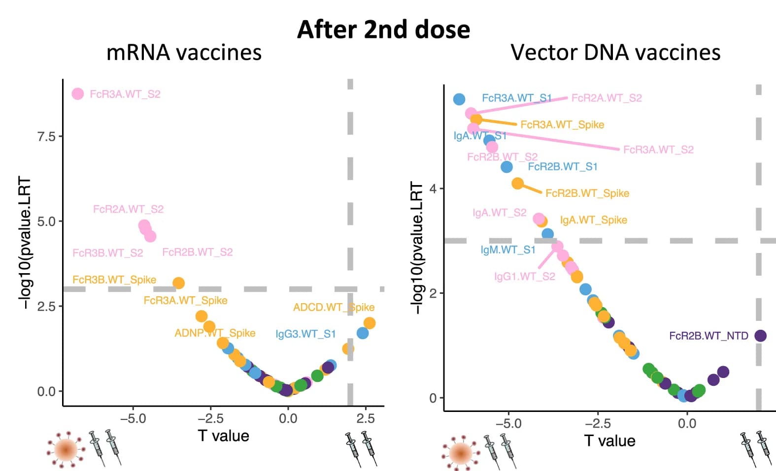 Open access visualization of Scatter Plot, Volcano Plot, Vaccination, Hybrid Immunity, DNA Vaccine