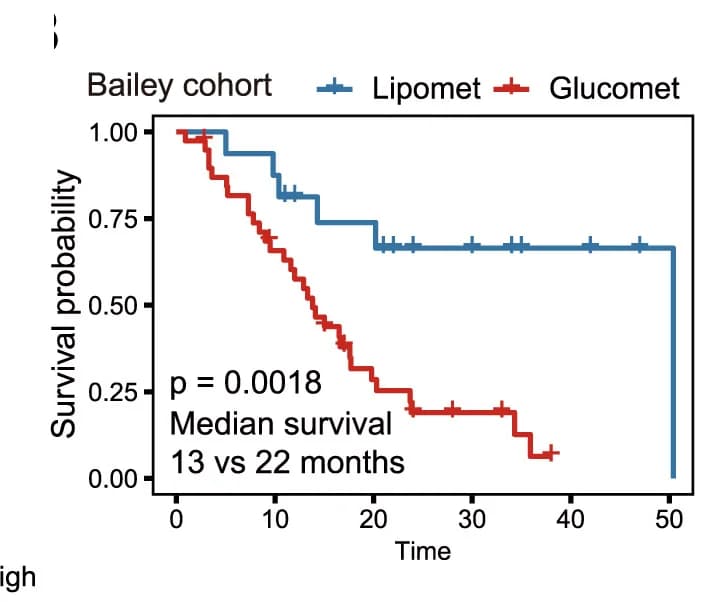 Open access visualization of Survival Curve, Line Step, Kaplan-Meier survival curves, Bailey PDAC cohort, Differential prognosis