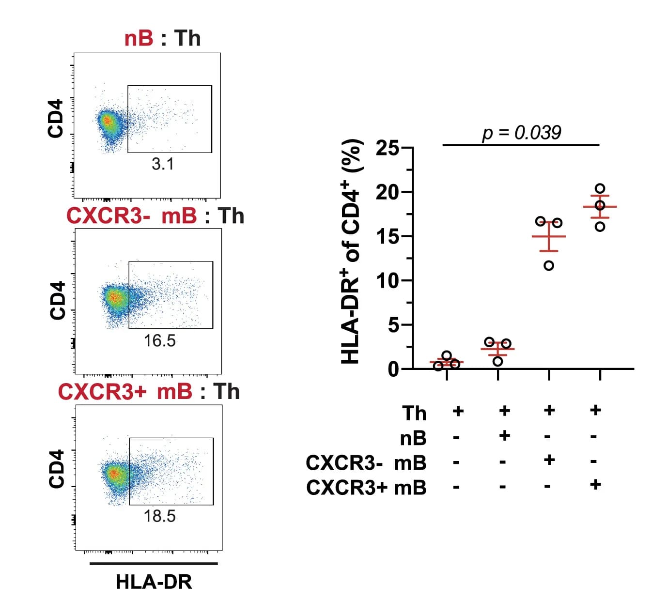 Open access visualization of Scatter Plot, Error Bars, CD4+ T Cells, B Cells, Activation