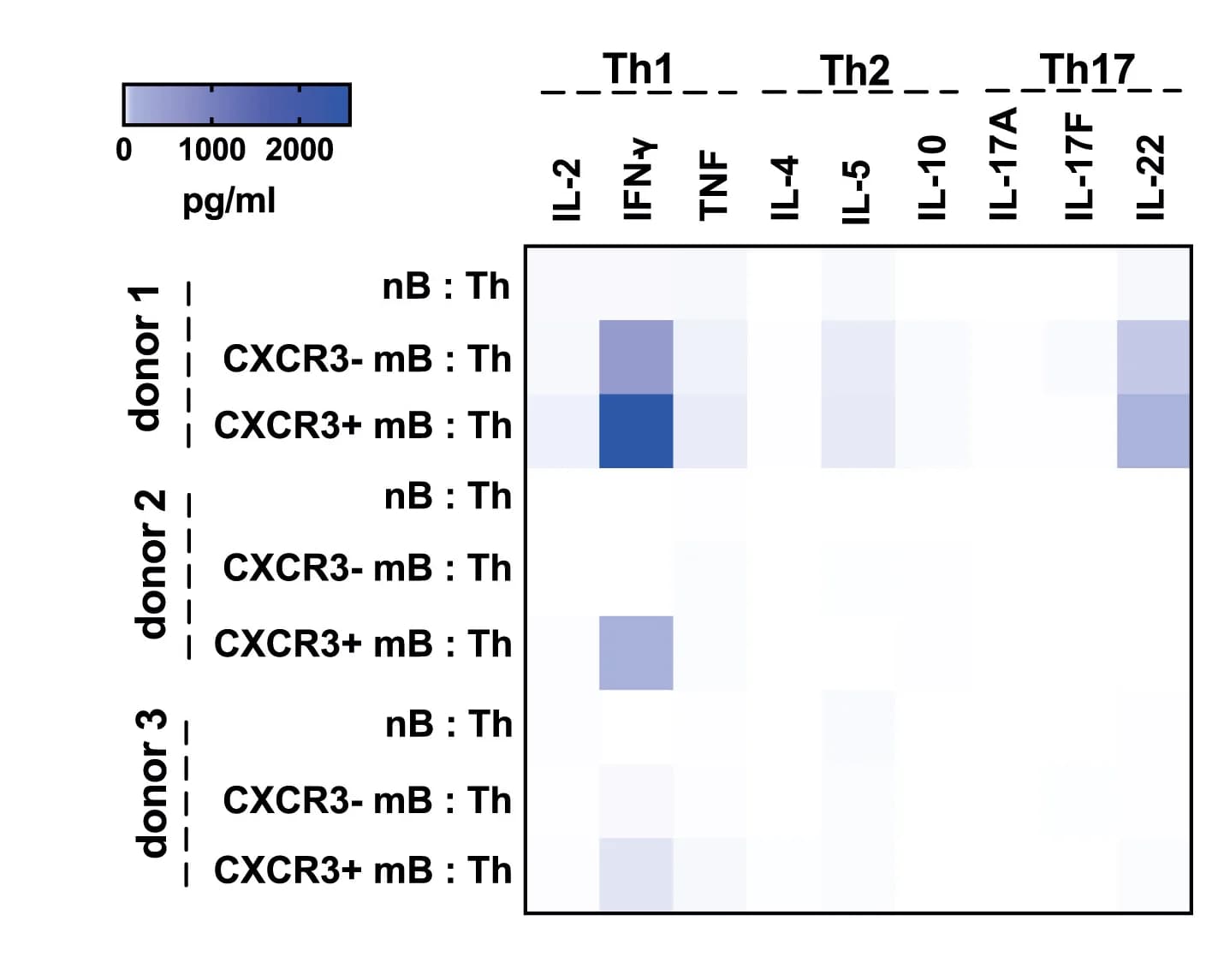 Open access visualization of Heatmap, Th1 Cytokines, Th2 Cytokines, Th17 Cytokines, B Cells
