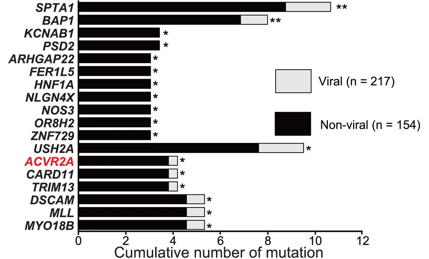 Open access visualization of Stacked Bar Plot, Gene Mutations, Viral HCC, Non-Viral HCC, Statistical Significance