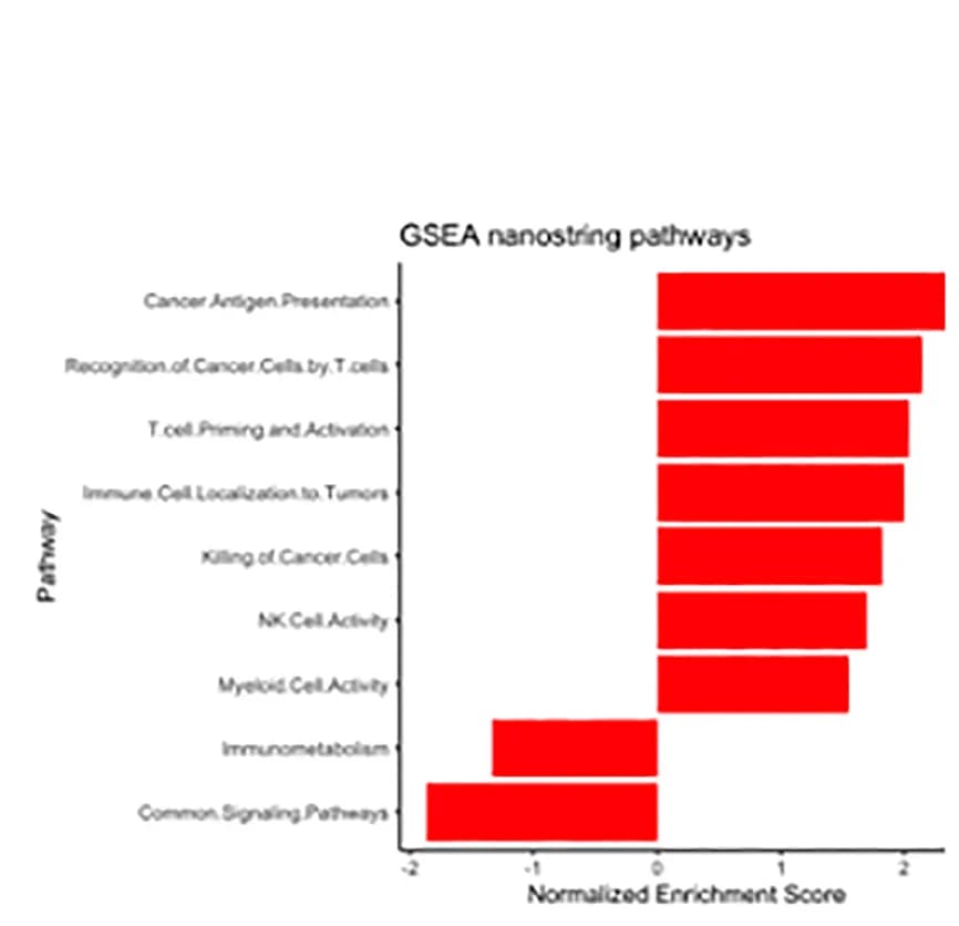 Open access visualization of Bar Plot, FGSEA, Gene Sets, Immune-Desert TME, Nanostring Pathways