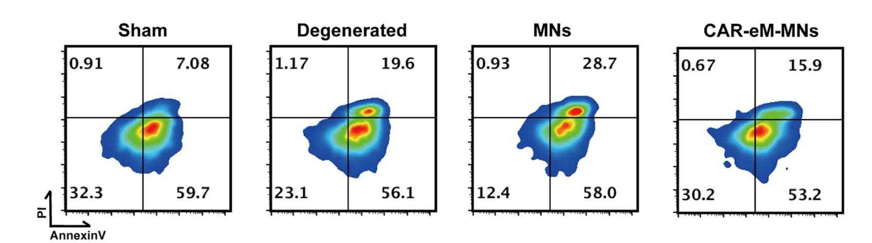 Open access visualization of Scatter Plot, Annexin V/PI Staining, Flow Cytometry Analysis, Rabbit Lumbar IVDs, Groups