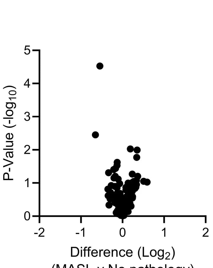 Open access visualization of Volcano Plot, Scatter Plot, Proteomic Changes, MASL, No Pathology