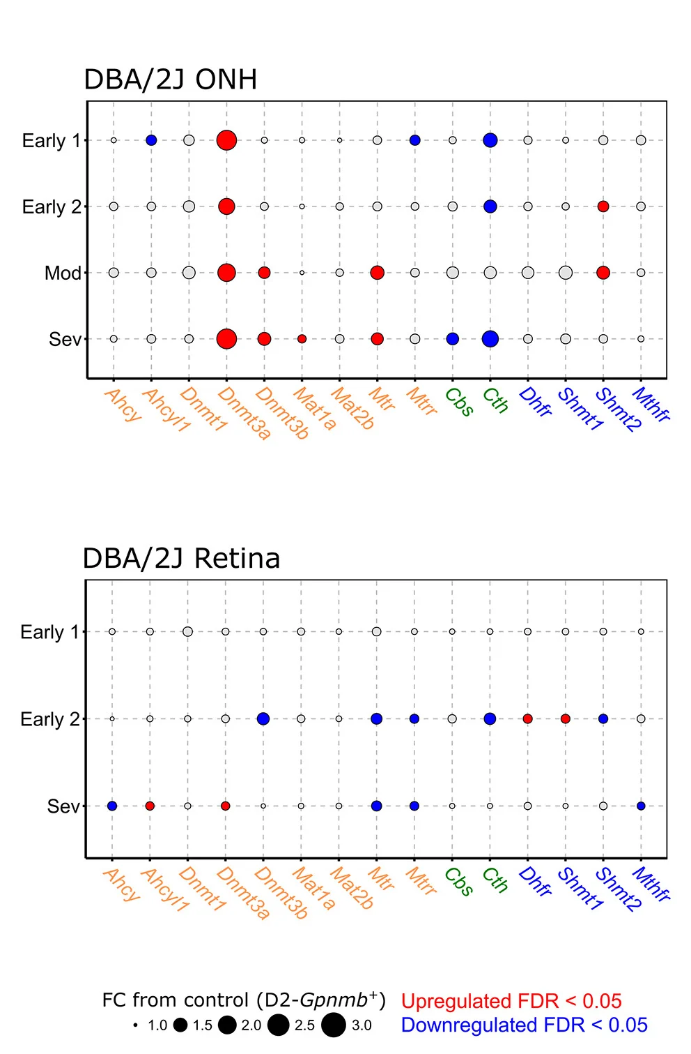 Open access visualization of Bubble Plot, Genes, DBA2/J Mouse, Glaucoma, Methionine Cycle