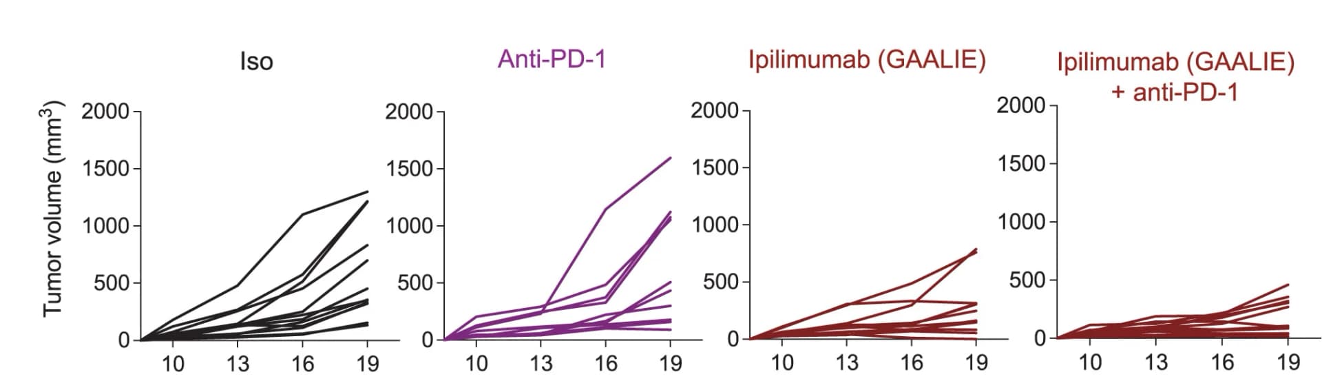 Open access visualization of Line Plot, Tumor Growth, Control, Anti-PD-1, Ipilimumab-GAALIE