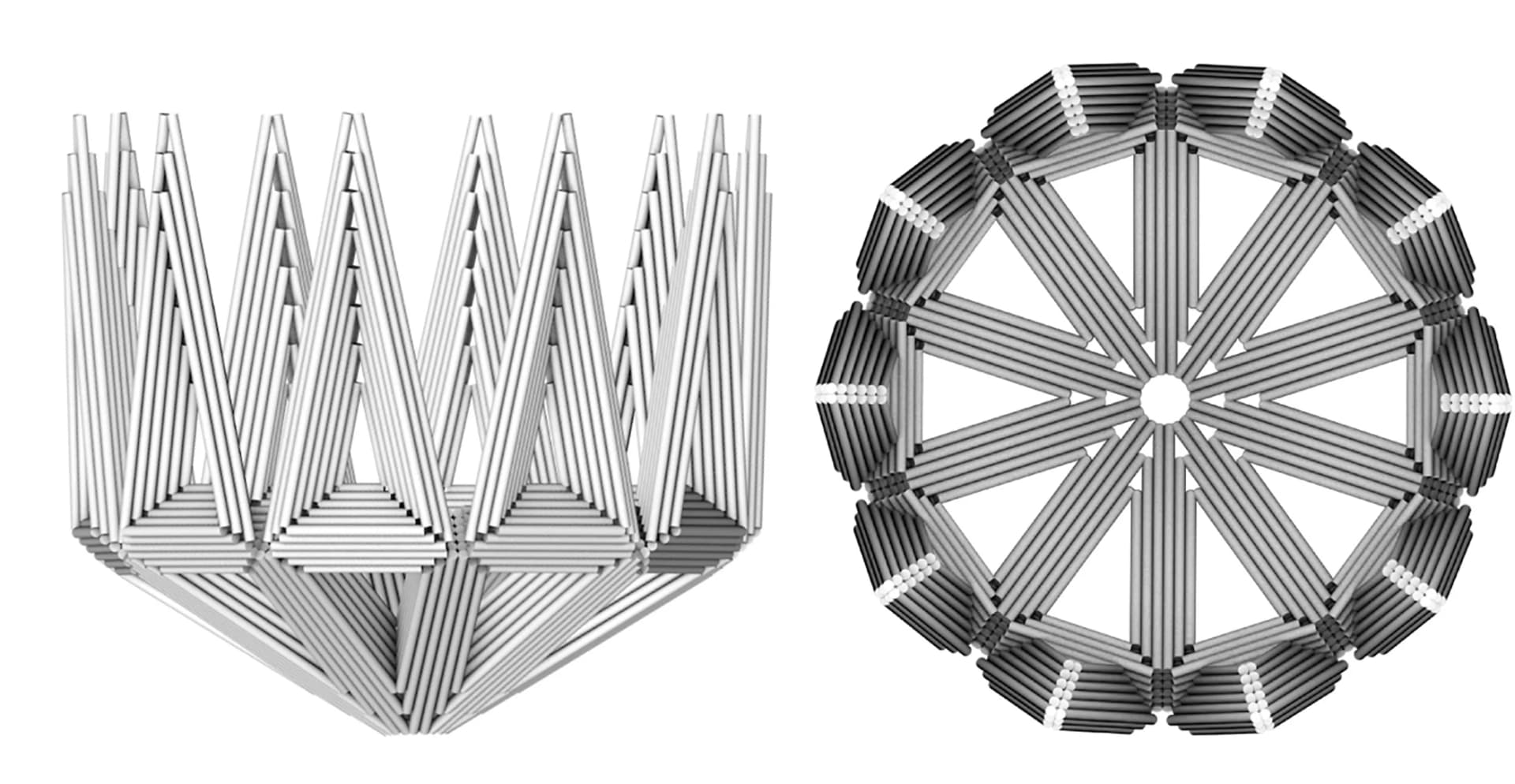 Open access visualization of 3D Plot, Spiked-cone design, Wedge block, Assembly
