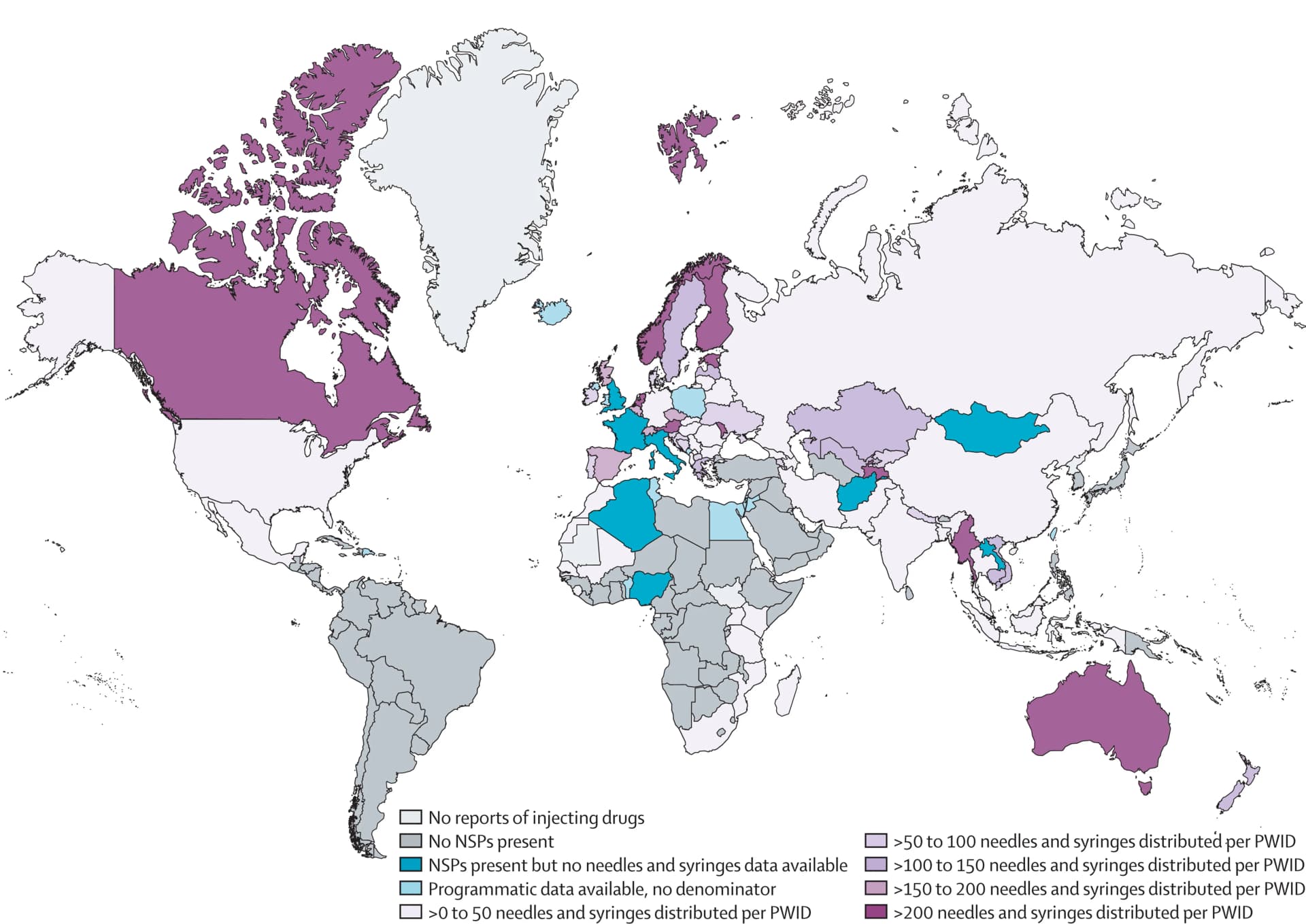 Open access visualization of Geo Map, Needle and Syringe Exchange Programmes, People Who Inject Drugs