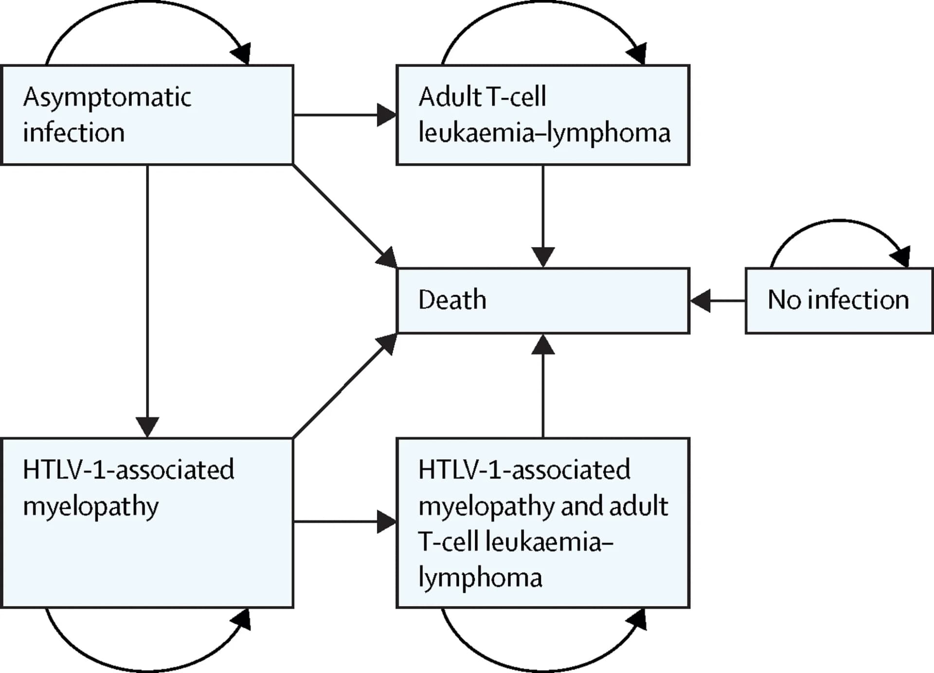 Open access visualization of Workflow, Flowchart, HTLV-1, Health States, Clinical States