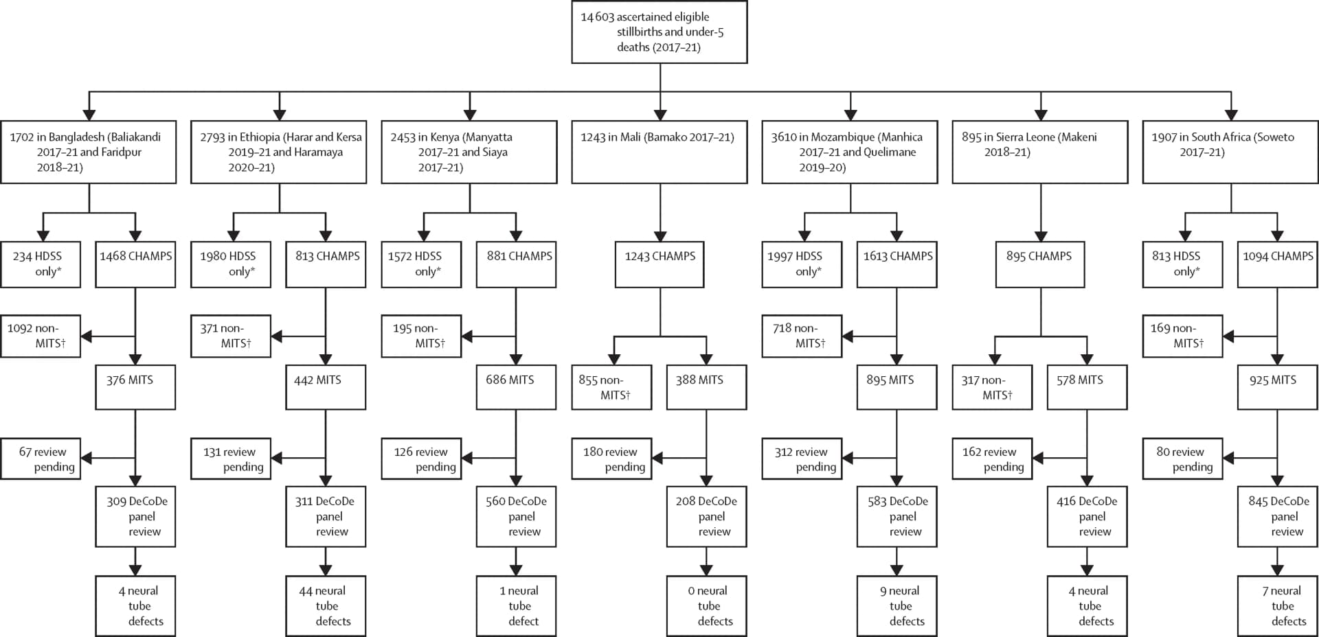 Open access visualization of Workflow, Flowchart, Stillbirth, Child deaths, CHAMPS enrolment