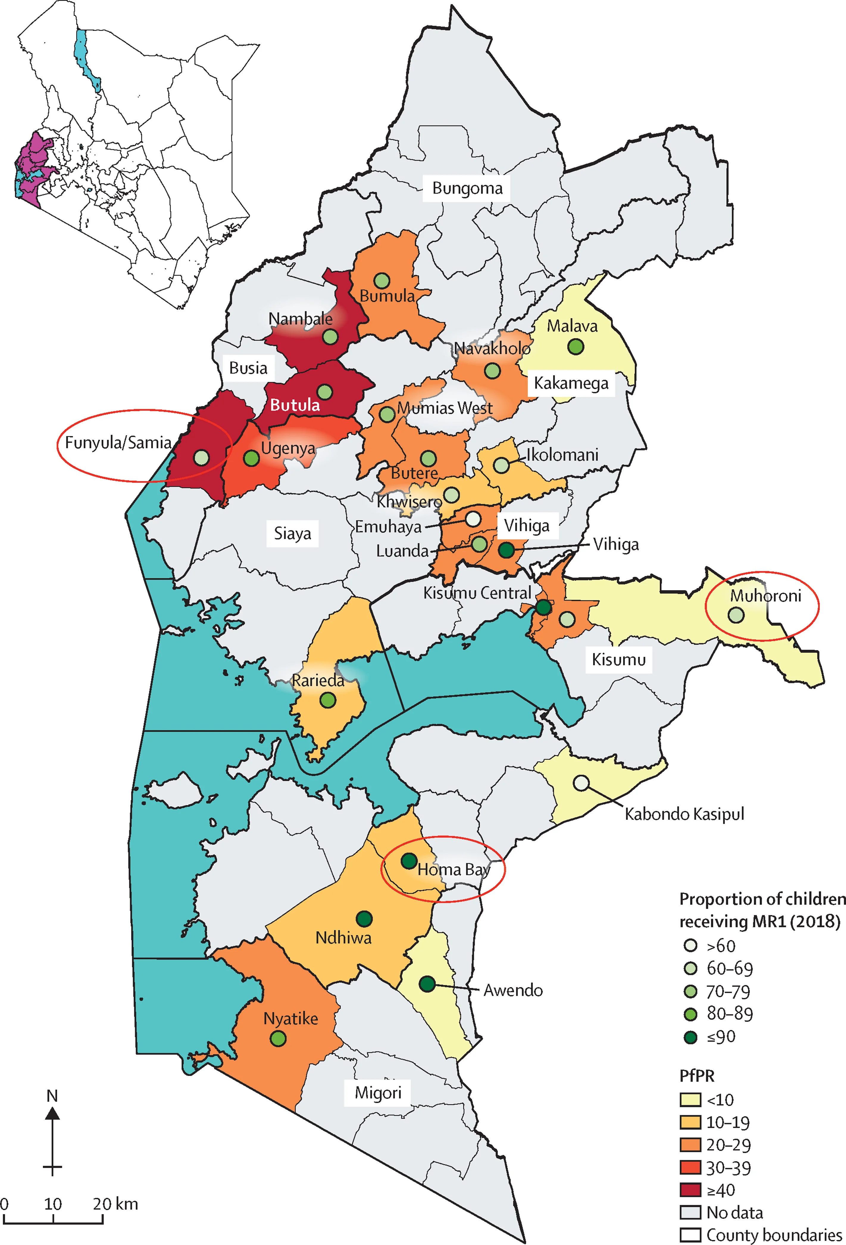 Open access visualization of Geo Map, Subcounties, Measles-Rubella Vaccine, Malaria Transmission, Vaccination Coverage