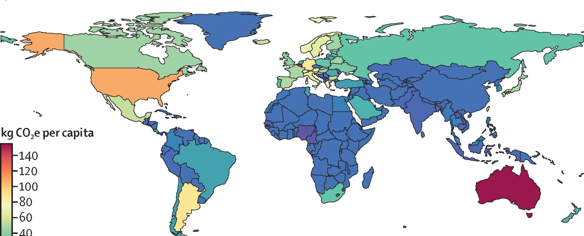 Open access visualization of Geo Map, Greenhouse Gas, Per-Capita, 2019, Countries