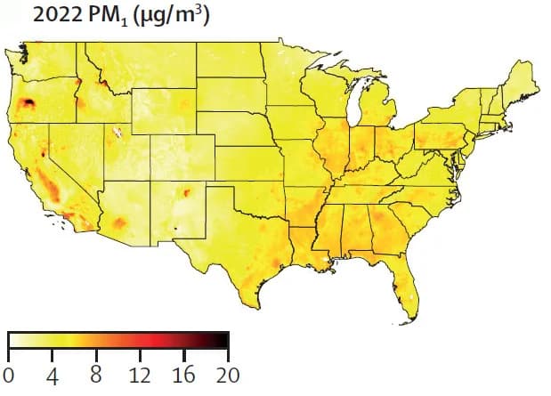 Open access visualization of Geo Map, PM1, Annual Mean Estimates