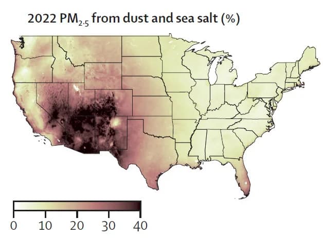Open access visualization of Geo Map, Dust, Sea Salt, PM2.5, Contribution
