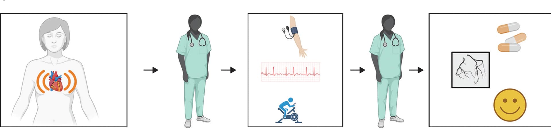 Open access visualization of Workflow, Healthcare, Symptoms, Patient-clinician consultation, Cardiovascular parameters