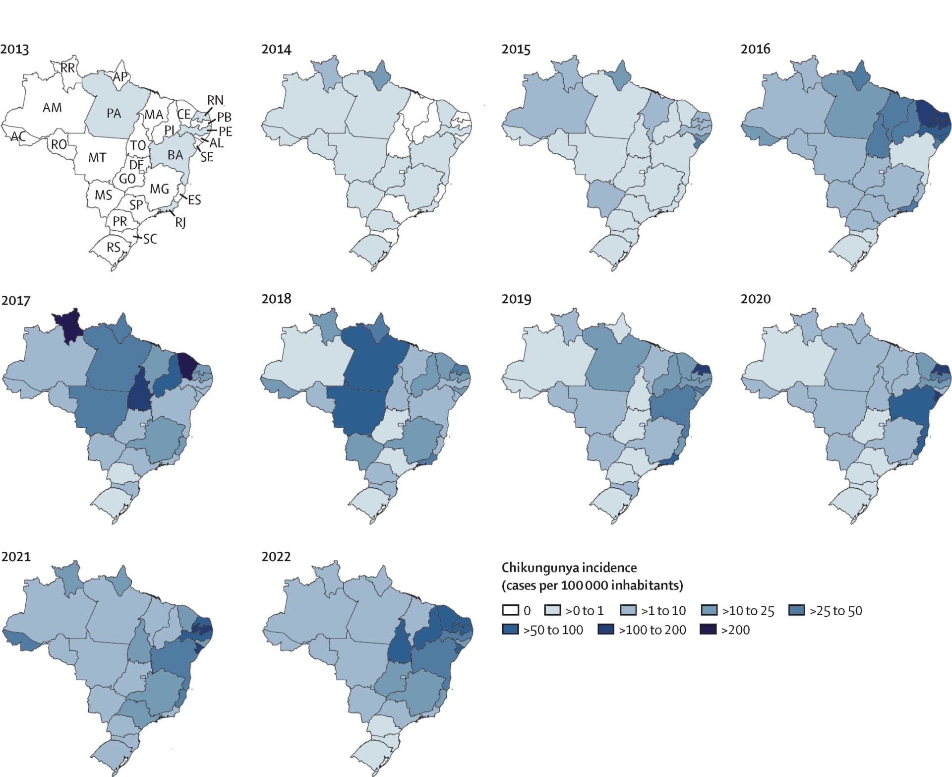 Open access visualization of Geo Map, Chikungunya Cases, Incidence, Brazilian States, Map