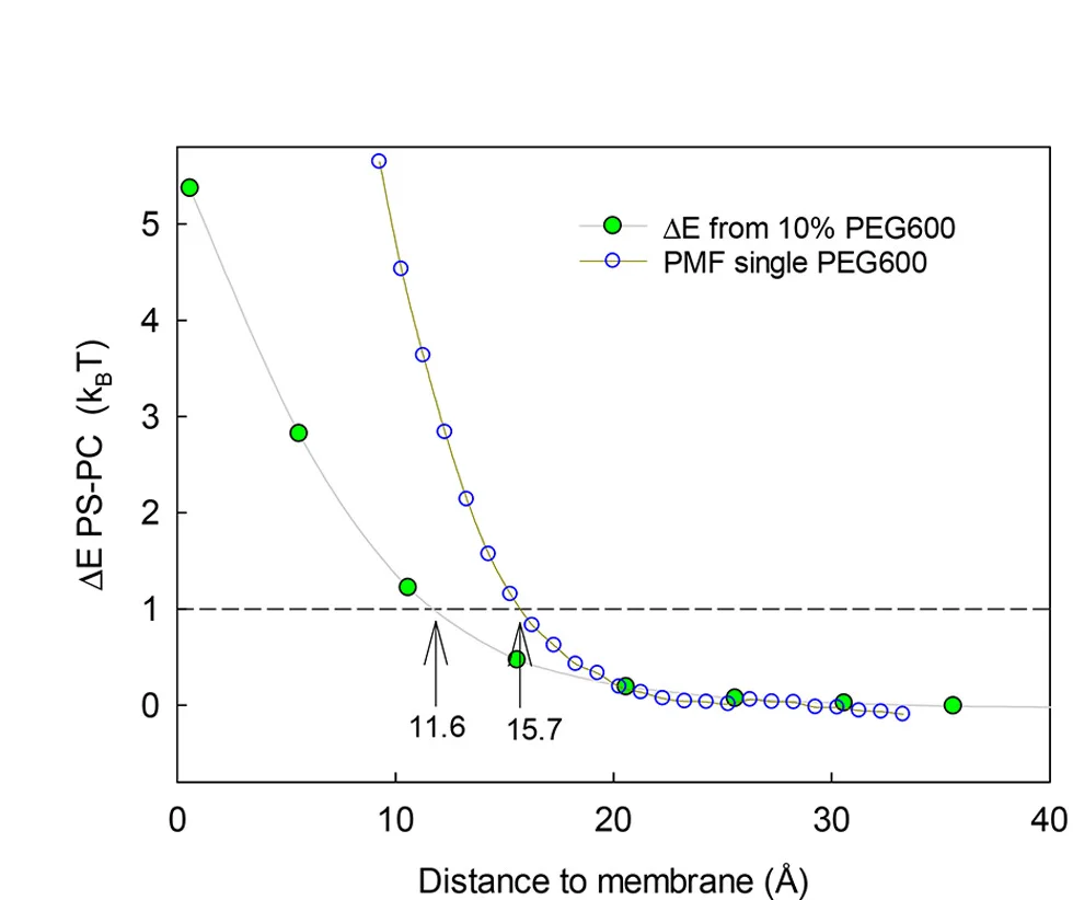 Open access visualization of Line Plot, PEG600 Free Energy Difference, DPPS, DPPC, PEG600 Molecule