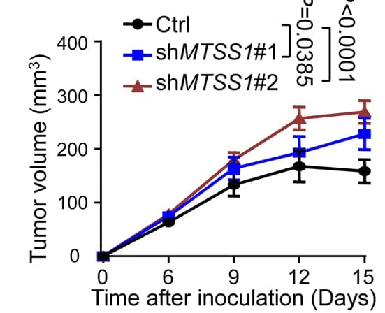 Open access visualization of Line Plot, Error Bars, Growth Curves, H1975 Tumors, MTSS1 Knockdown