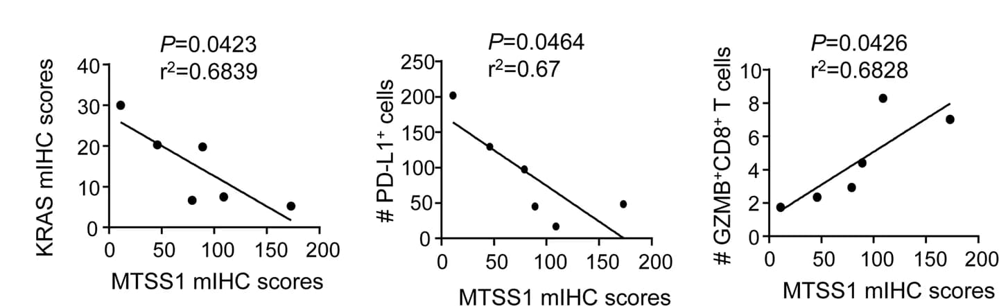Open access visualization of Scatter Plot, Regression Plot, MTSS1, KRAS, PD-L1 Positive Cells