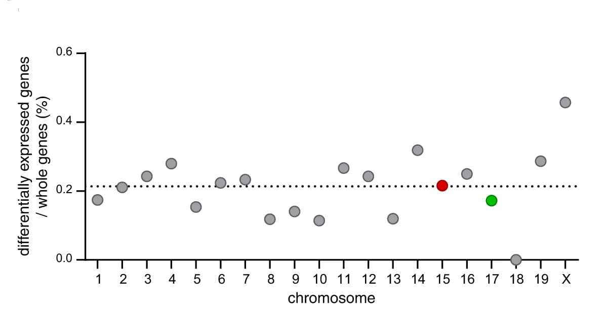 Open access visualization of Scatter Plot, Differentially Expressed Genes, Chromosome, 25A Cells, Genome