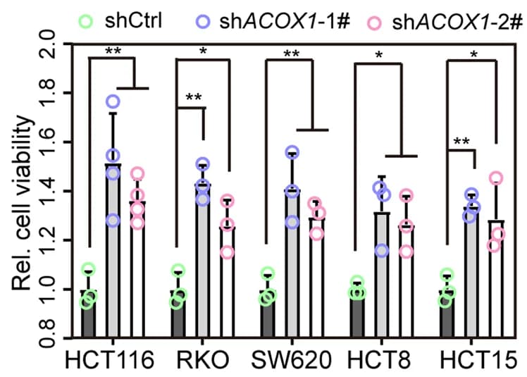 Open access visualization of Bar Plot, Error Bars, Scatter Plot, CRC Cells, Cell Viability