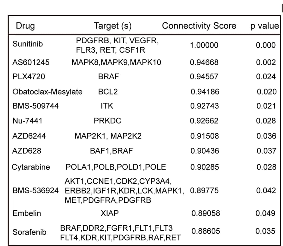 Open access visualization of Table Image, Compounds, Target Genes, DUSP14-ACOX1-beta-catenin axis, DeSigN