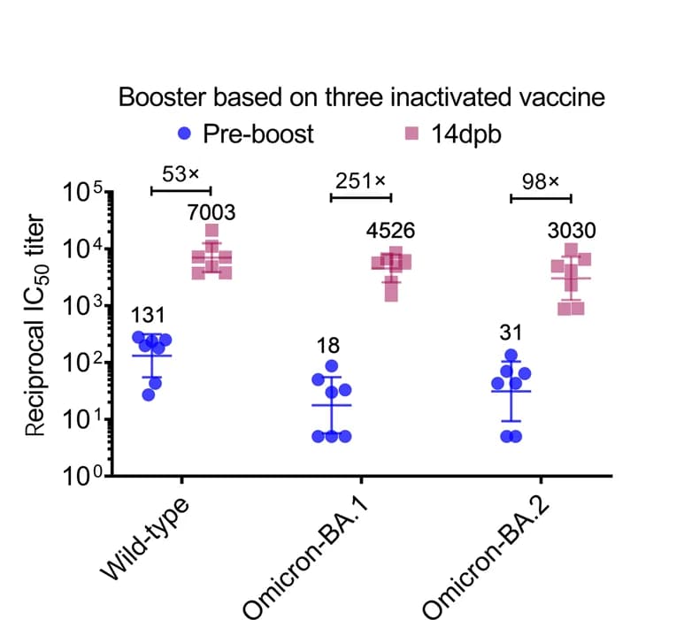Open access visualization of Scatter Plot, Error Bars, LyomRNA-Omicron, Immunizations, Inactivated Vaccine