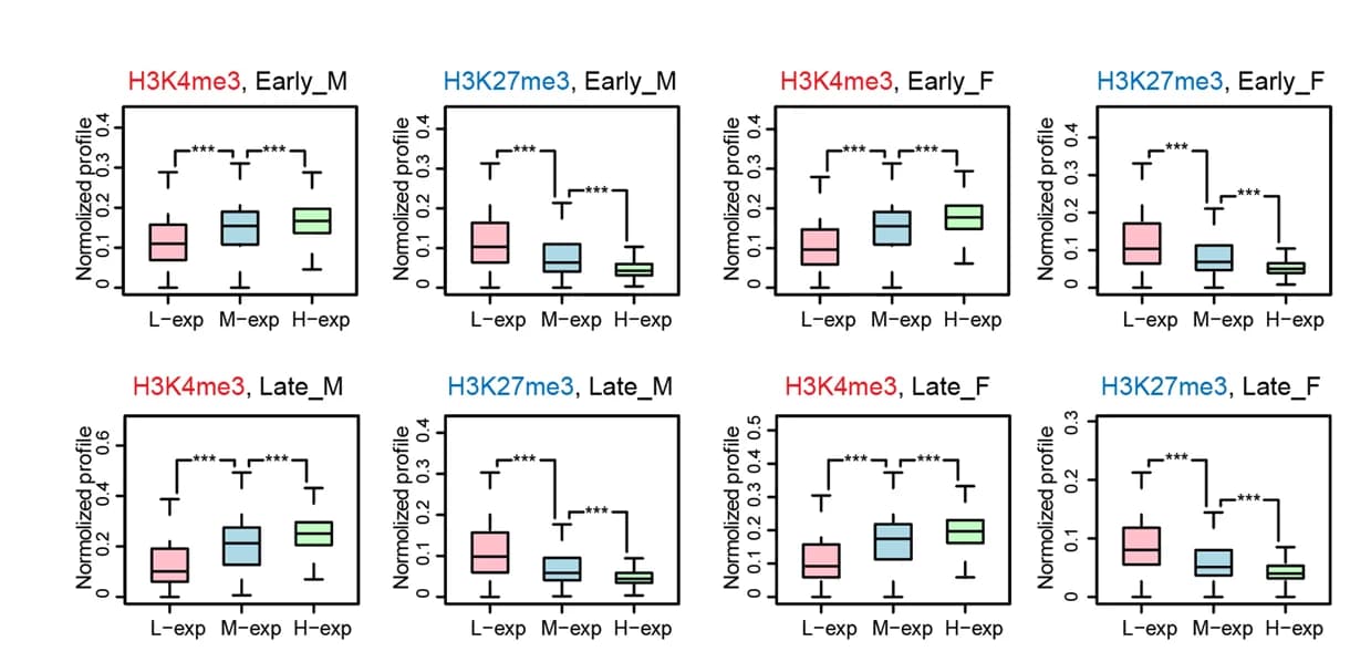 Open access visualization of Box Plot, Boxplots, H3K4me3, H3K27me3, Gene Promoters