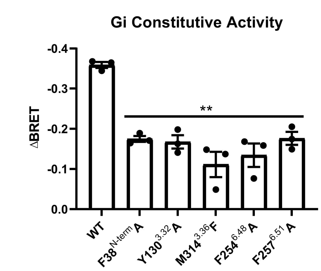 Open access visualization of Bar Plot, Error Bars, Residue mutations, GPR20, Constitutive activity