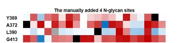 Open access visualization of Heatmap, N-glycan sites, Tyrosine, Alanine, Leucine