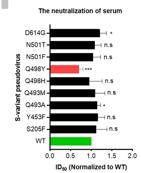 Open access visualization of Bar Plot, Error Bars, S Variant Pseudoviruses, ID50, Serum Antibodies