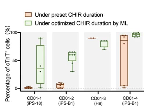 Open access visualization of Box Plot, Scatter Plot, CHIR Duration, Machine Learning Prediction, Cell Lines